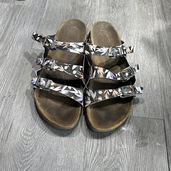 Birkenstock Florida Floral Black Sandals Women’s EU 39 US 8-8.5 Soft Bed - Picture 2 of 9